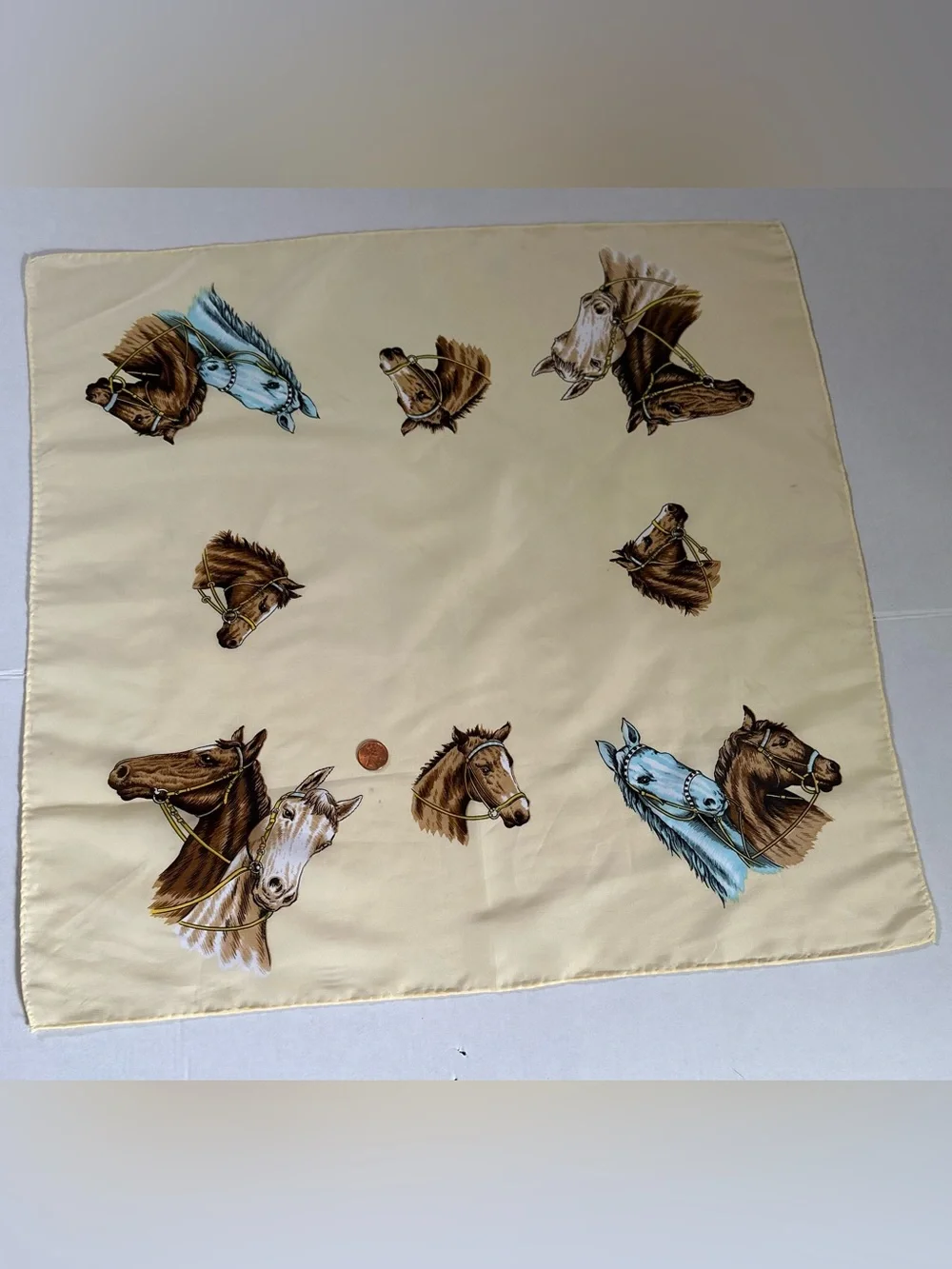 VTG 1960s MCM Equestrian Horse Head Square Scarf Acetate Silk Twill Style Japan